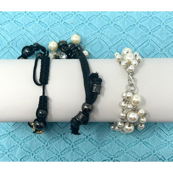 Three Stylish Bracelets: Faux Pearls Rhinestones & Glittery Beads - Picture 4 of 6